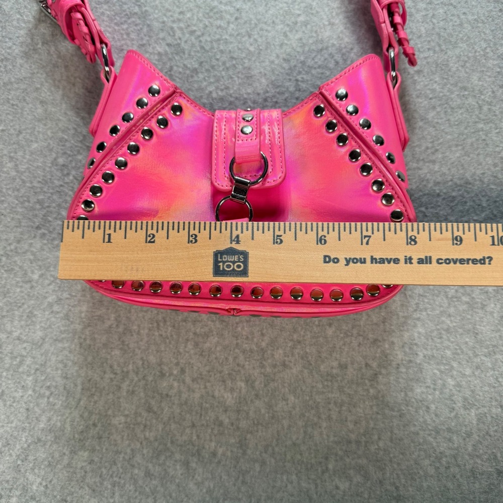 Urban Outfitters Pink Holographic Studded Shoulder Bag Y2K Grommet Strap Small - Picture 9 of 10